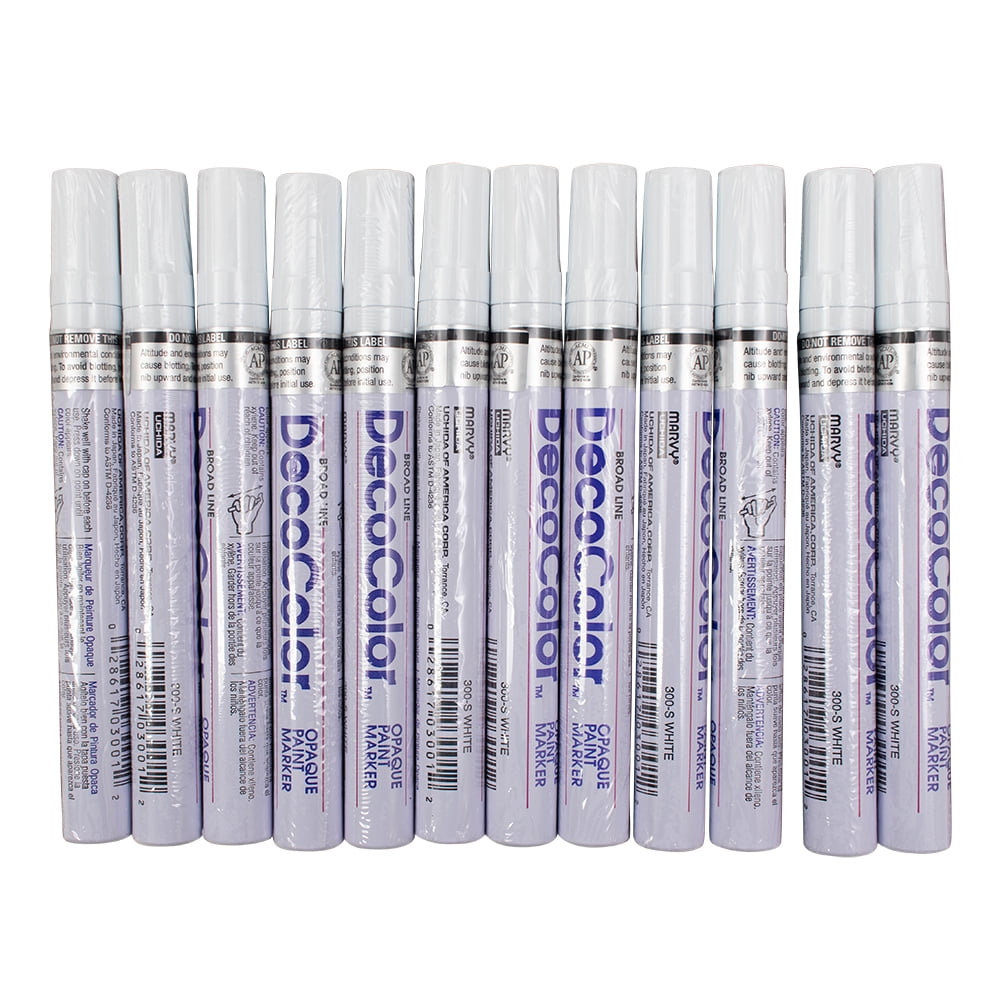 12 Pc Set White Decocolor Paint Marker Pens Broad Line Point Oil Based