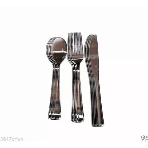 12-Pc Silver-Look Stainless Steel-Look Plastic Cutlery Set,Silverware,Spoon,Fork