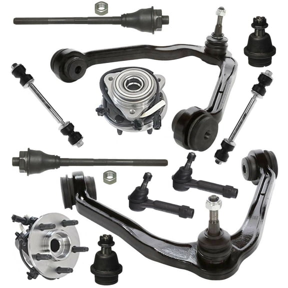 12 Pc Suspension Kit Control Arms, Inner & Outer Tie Rods, Lower Ball Joints, Sway Bar Link & Wheel Bearing and Hub Assembly Fits select: 1999-2007 CHEVROLET SILVERADO, 2001-2006 CHEVROLET TAHOE