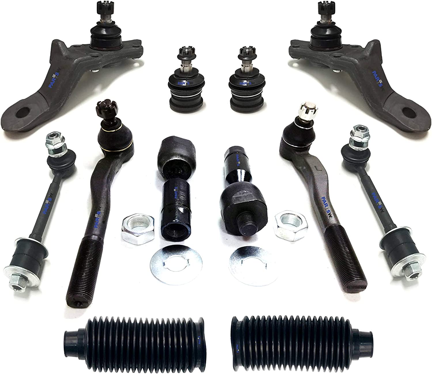 12 Pc Tie Rod Ends Bellow Boots Sway Bars Upper & Lower Ball Joints