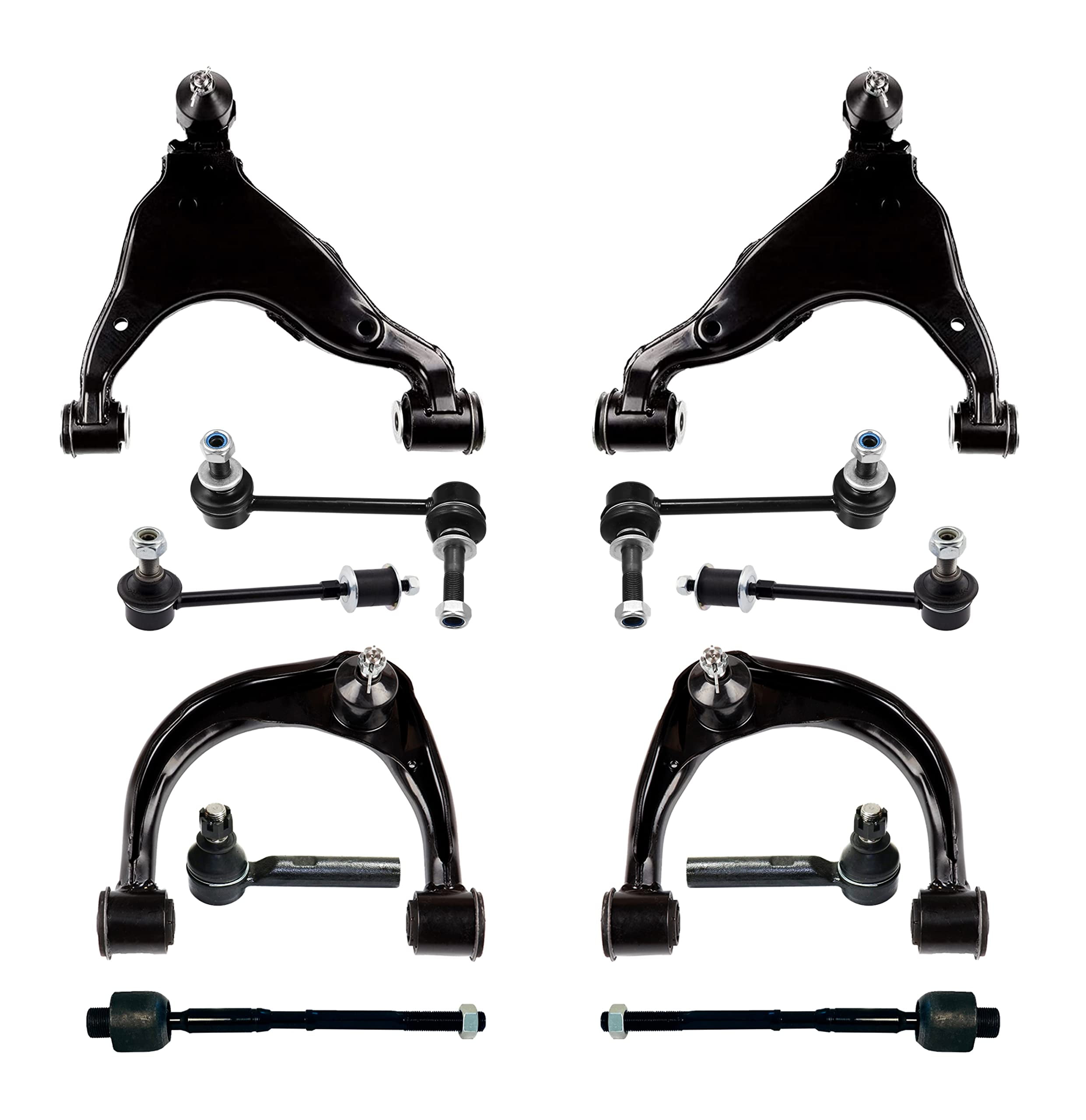 12 Pc Upper & Lower Control Arms, Front & Rear Sway Bar End Links, Outer & Inner Tie Rod Ends