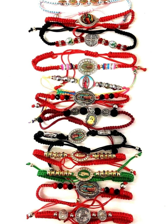 12 Pc mixed religious string Guadalupe and saint Jude Bracelet Communion Favors