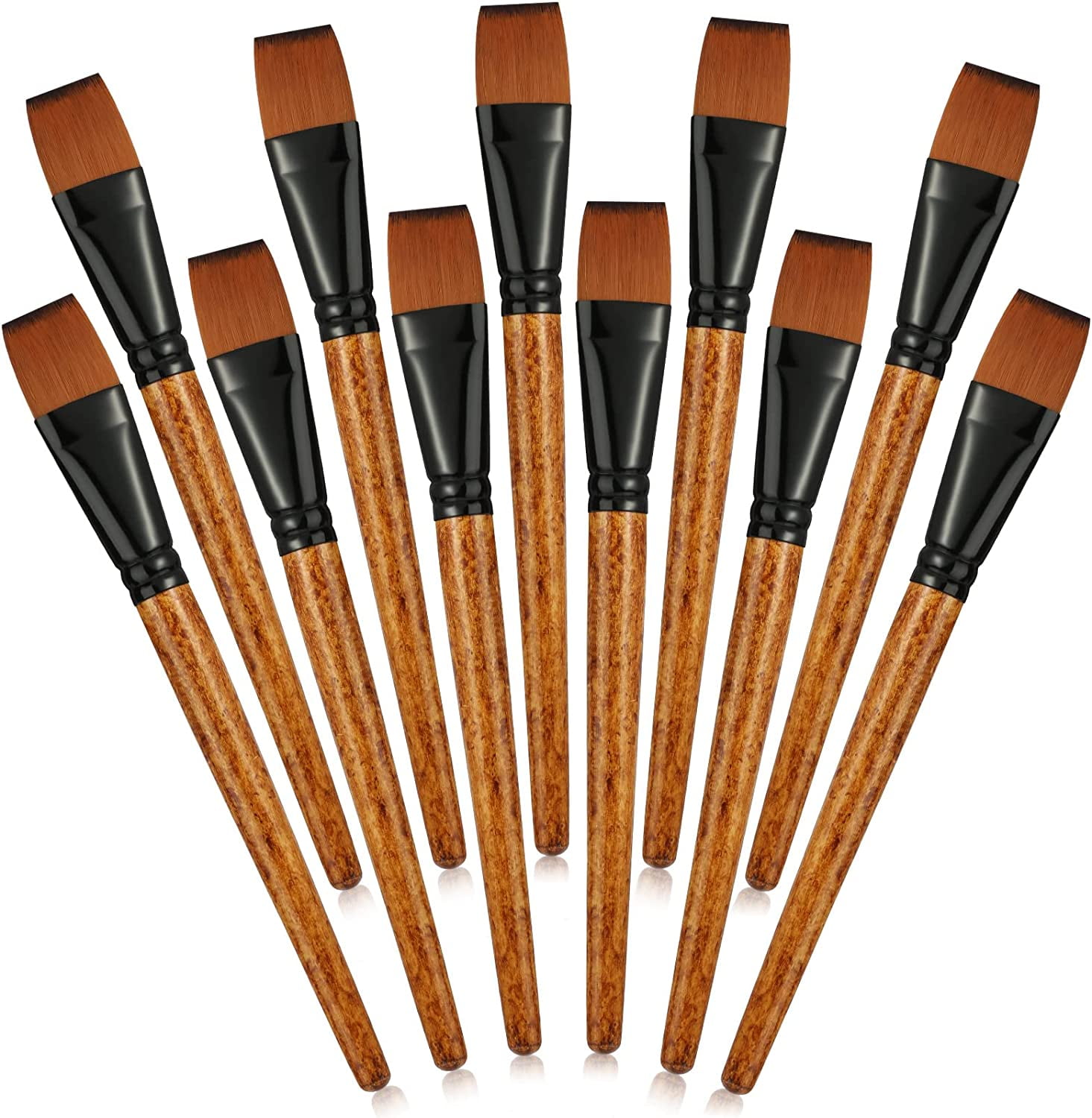12 Pcs 1 Inch Flat Paint Brush for Acrylic Painting Wooden Handle Nylon Craft Brushes for Watercolor Oil Crafts Face Body Art