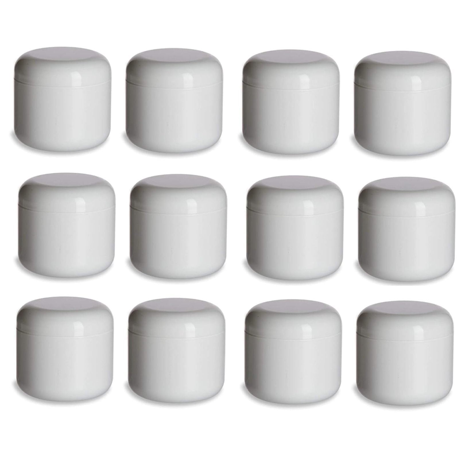 2 Oz White Double Wall Plastic Jar With Dome Lid - 12 Jars Per Bag, Round Base Container For Creams, Lotions & Crafts