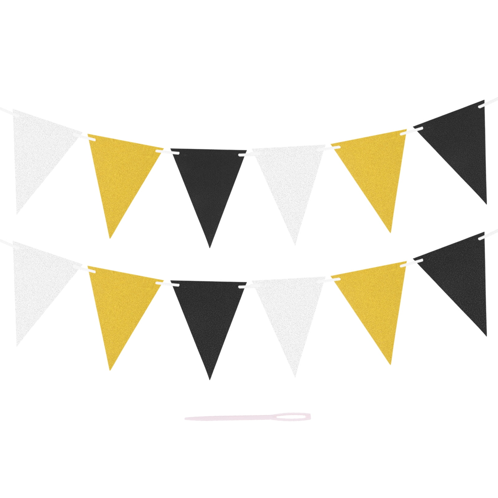 12 Pcs 10 Feet Glitter Paper Garland Pennant Flags Gold/Silver/Black ...