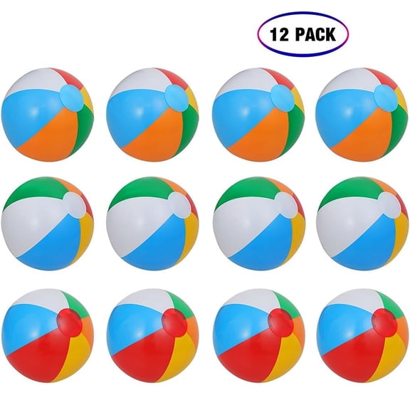 12 Pcs 10-Inch Rainbow Beach Balls Bulk, Inflatable Pool Party Toys for Summer Beach & Water Playing