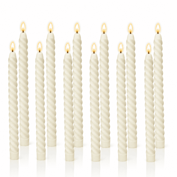 12 Pcs 10 Inch White Flameless Spiral Taper Candles, Battery Operated Flickering LED Cone Candle (Batteries Not Included) for Wedding Holiday Decor