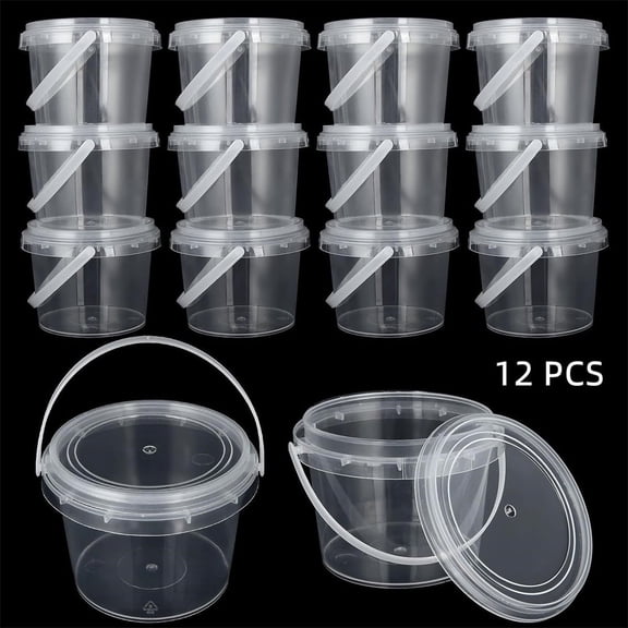 12 Pcs 10 oz Slime Containers with Lids,Clear Plastic Storage Containers,Empty Bucket with Handles,Thickened Leakproof Slime Containers,Round Pot Jar for Diy Slime Making