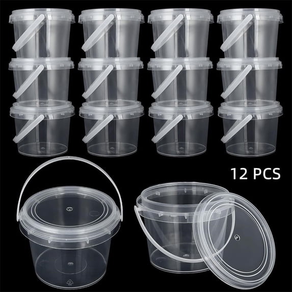 12 Pcs 10 oz Slime Containers with Lids,Clear Plastic Storage Containers,Empty Bucket with Handles,Thickened Leakproof Slime Containers,Round Pot Jar for Diy Slime Making