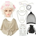 thumbnail image 1 of 12 Pcs 100th Day of School Old Lady Costume Old Grandma Costume for Kids Women Beige Shawl Granny Wig with Pearl Necklace, 1 of 3