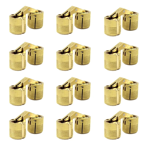 12 Pcs 10mm Brass Barrel Hinges Hidden Invisible Cabinet Furniture Hinges Concealed 180 Degree Opening Angle