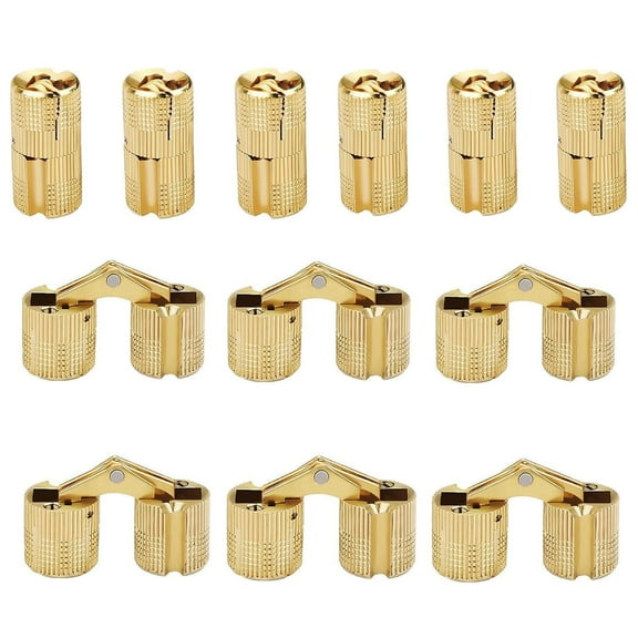 12 Pcs 10mm Brass Barrel Hinges Hidden Invisible Cabinet Furniture Hinges Concealed 180 Degree Opening Angle