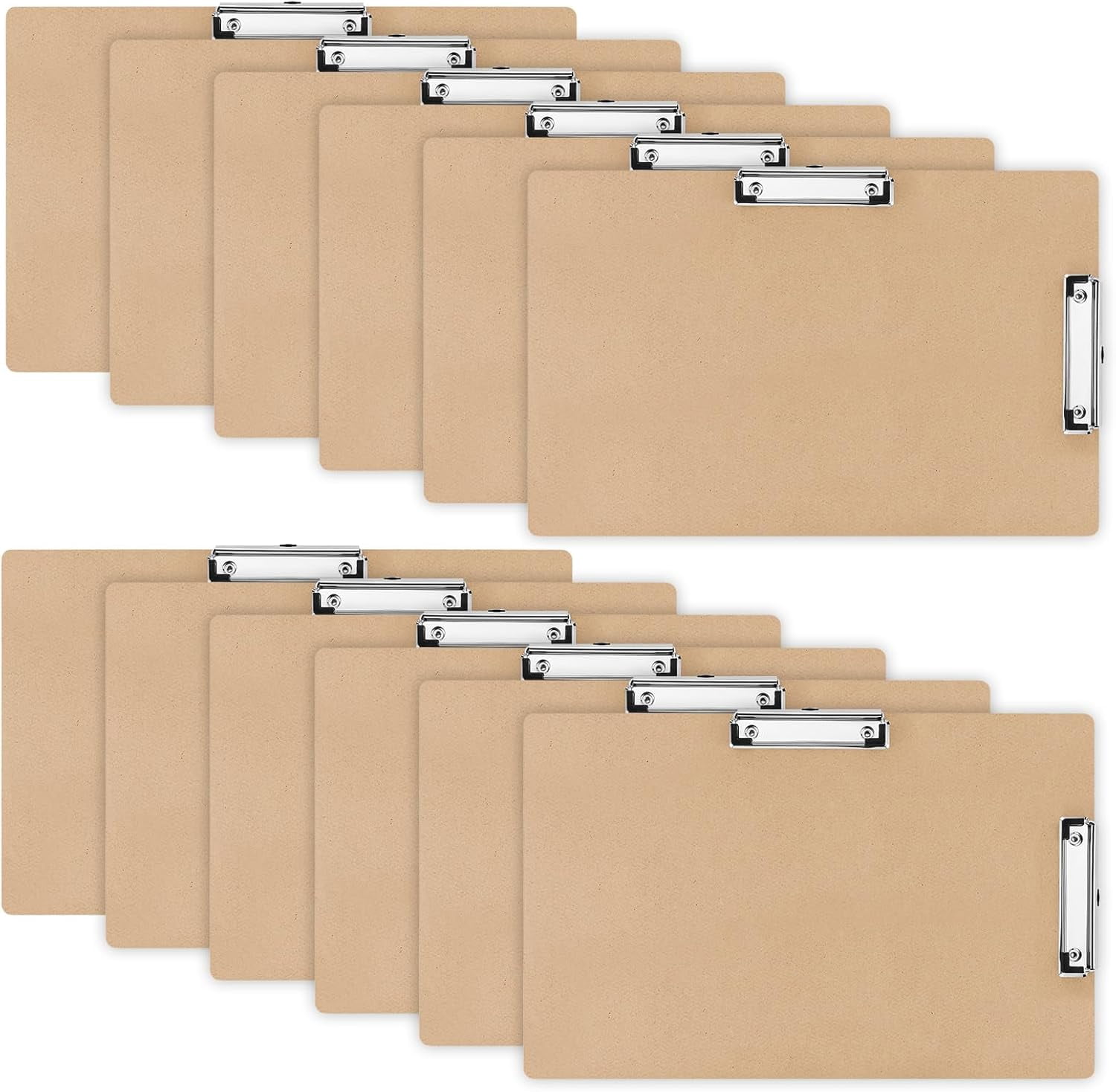 12 Pcs 11x17 Clipboard Wooden Lap Board with Low Profile Clip Brown Double Landscape Clip Hardboard Drawing Board Landscape Horizontal Large Clipboard for Desk Paper Sketching Art Supplies