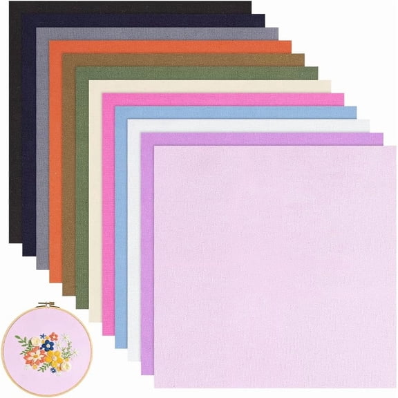 12 Pcs 12 Colors Square Cotton Embroidery Fabric 15.75x15.75 Inch Needle Embroidery Fabric Embroidery Cloth for Embroidery Garment Craft DIY colorful