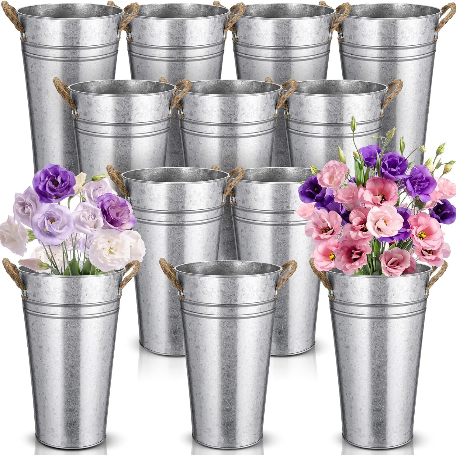 Galvanized Wedding Decor and Farmhouse Metal Vases for Home and Events, image size:1500x1499