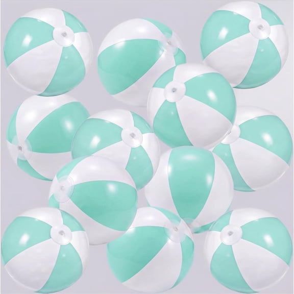 12 Pcs 12 Inch Inflatable Beach Balls Bulk Jumbo Pastel Inflatable Decorated Ball with Macaron Color PVC Party Ornaments for Adults Kids Summer Birthday Party Decoration (Green)