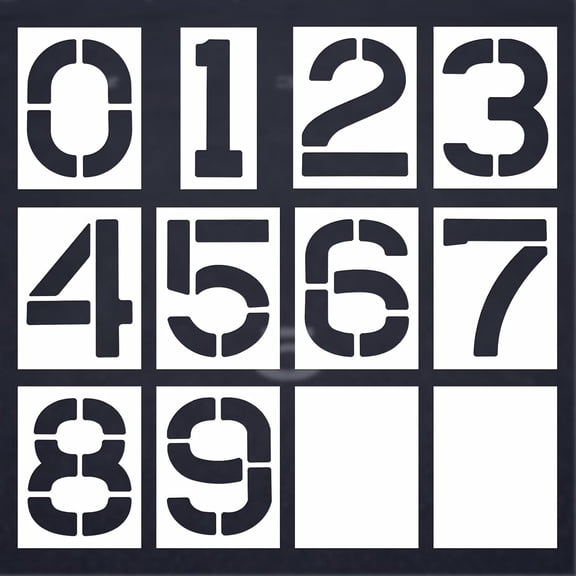 12 Pcs 12 Inch Large Pavement Stencil 12" x 9" x 1/8" (128 Mil) Large Number Stencil Reusable 0-9 with 2 Blank Address Number Template for Parking Lot Equipment Spray Painting