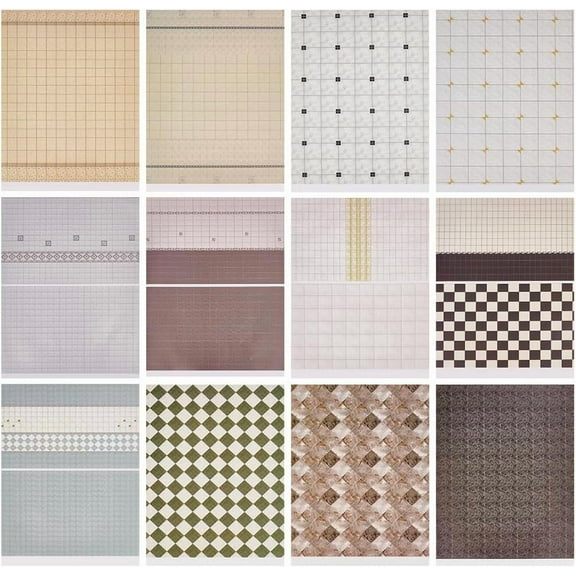 12 Pcs 12 Styles Dollhouse Floorboards Wallpaper 11.65x8.3 Inch Modle House Floorboard Paper Sticker Dolls House Paper Flooring Card Sticker for DIY Crafting
