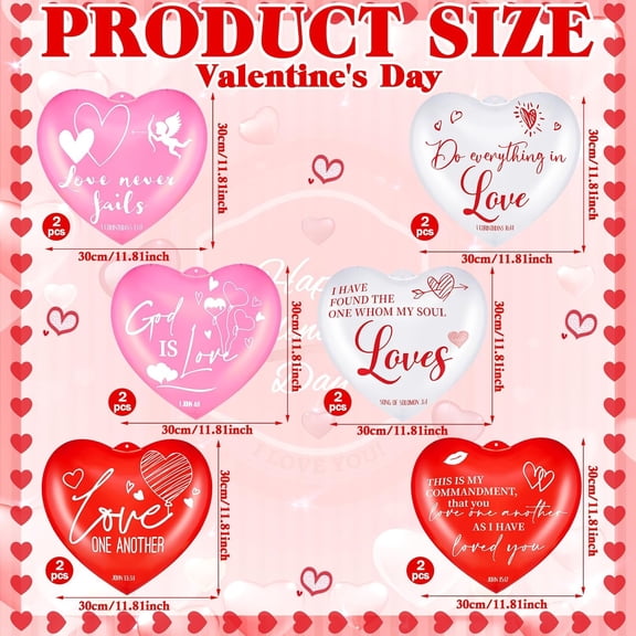 12 Pcs 12'' Valentine's Day Inflatable Heart Outdoor Decorations Large Inflatable Conversation Hearts Valentines Hanging Ornaments for Yard Decors Wedding Anniversary Party