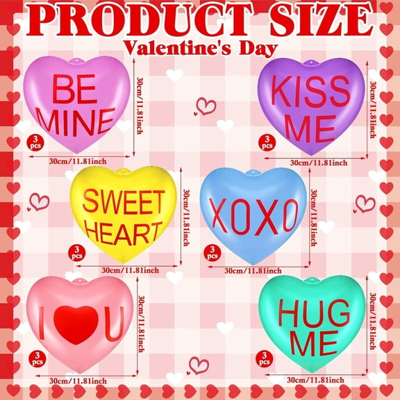 12 Pcs 12'' Valentine's Day Inflatable Heart Outdoor Decorations Large Inflatable Conversation Hearts Valentines Hanging Ornaments for Yard Decors Wedding Anniversary Party