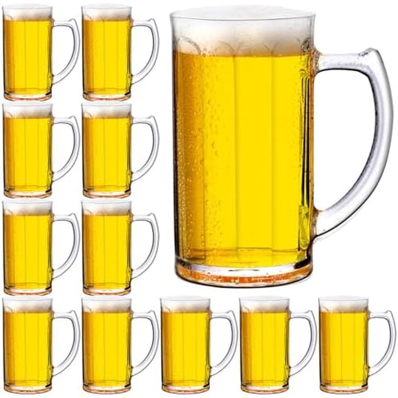 12 Pcs 12 oz Small Plastic Beer Mugs with Handles Small Clear Plastic Steins Glasses with Handle Reusable Beer Festival Supplies Classic Mugs for Bar Party Barbecue Wedding