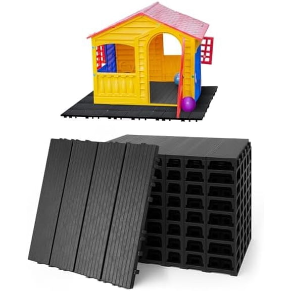 12 Pcs 12" x 12" Plastic Interlocking Deck Tiles 0.8'' Thick All Weather Waterproof Tiles for Outdoor Playhouse with Wood Grain Texture Stiff Outdoor Playhouse Mat(Cover 12 Sq. ft.)