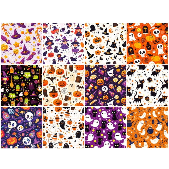 12 Pcs 15cm Halloween Pattern Paper Pack,Cute Ghost Pumpkin Cartoon Decorative Craft Cardstock, Fall Scrapbook Origami Paper for Card Making, Junk Journal, DIY Halloween Crafts & Classroom Supplies
