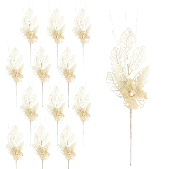 12 Pcs 16.2 Inch Artificial Christmas Picks for Christmas Tree Glitters Christmas Picks Sprays with Flowers Berry Leaves Christmas Glitter Berries Stems for Xmas Tree Ornaments (White)
