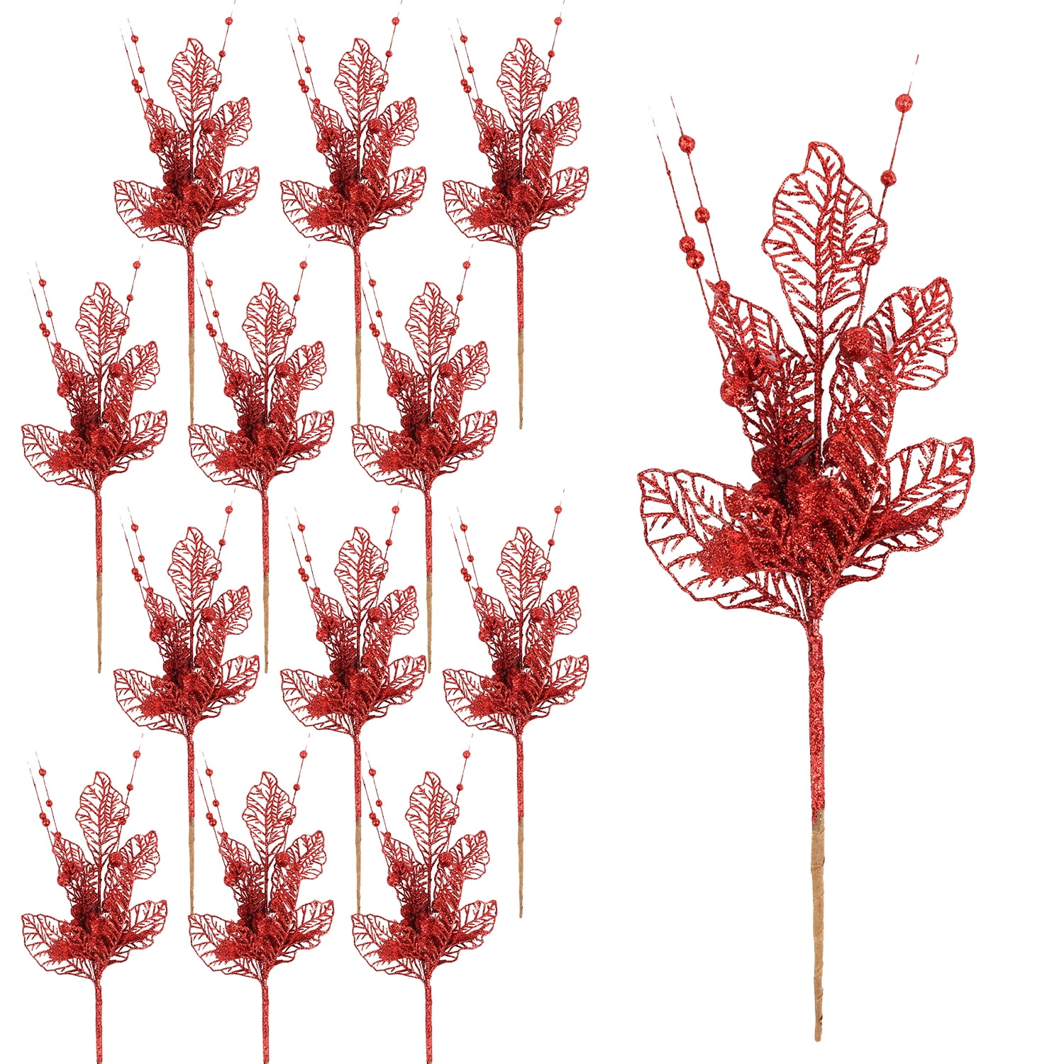 12 Pcs 16.2 Inch Artificial Christmas Picks for Christmas Tree Glitters