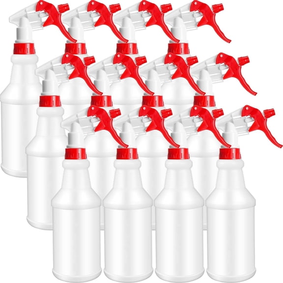 12 Pcs 16 Oz Plastic Spray Bottle, Adjustable Empty Reusable Sprayer for Cleaning, Planting, Water, Bathroom and Kitchen, BBQ, Commercial and Residential(Red,Original)