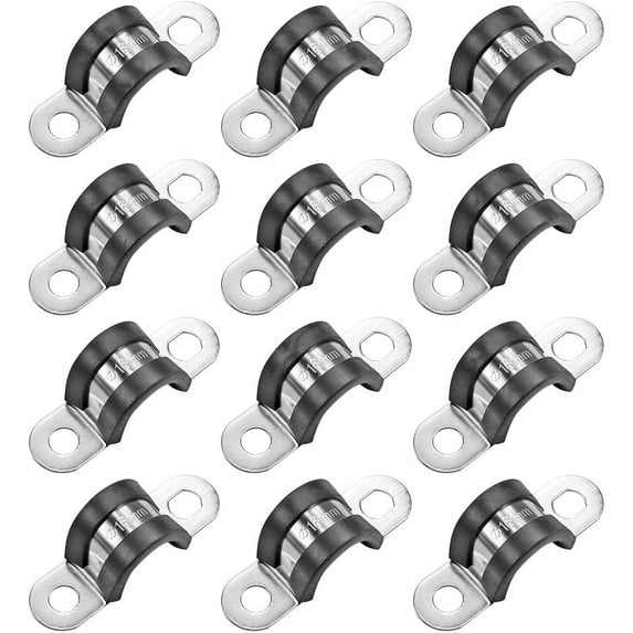 12 Pcs 16mm Rubber Pipe Strap 304 stainless steel Rubber Cushioned Cable Clamp, 2 hole u-tube strap clamp for Tube, Pipe or Wire Cord Installation