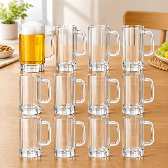 12 Pcs 17 oz Small Plastic Beer Mug Bulk Clear Beer Stein Handle