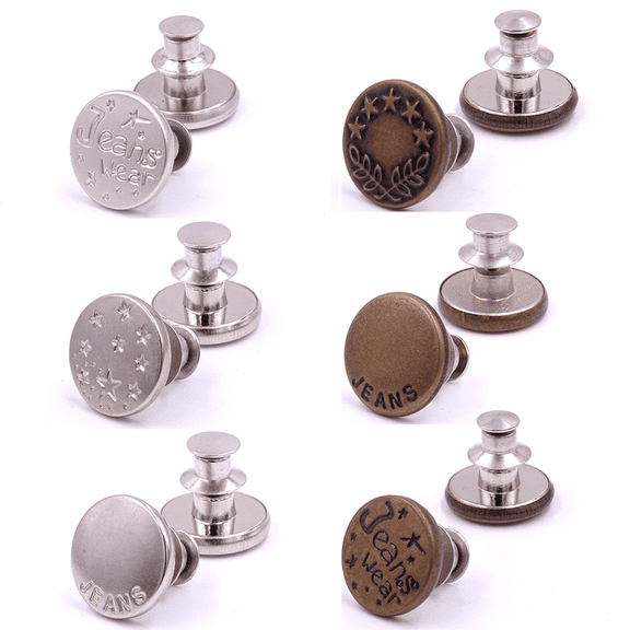 12 Pcs 17mm No Sew Instant Buttons Jeans Buttons Replacement Detachable Pants Button Pins Removable Metal Button to Extend or Reduce Pants Waist Size