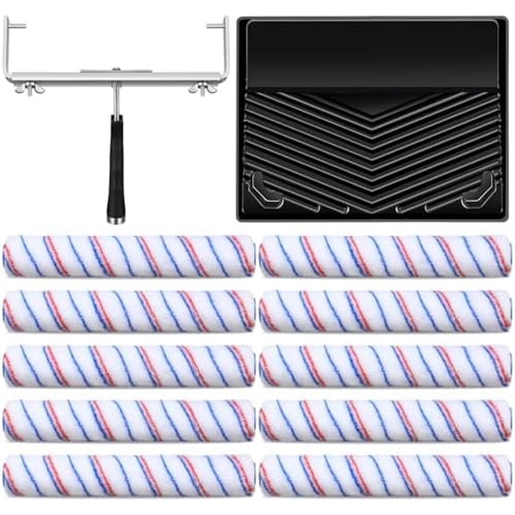 12 Pcs 18 Inch Paint Roller Kit Includes 10 Pcs Microfiber Paint Roller Sleeves and18 Inch Paint Roller Tray 18 Inch Paint Roller Frame for Home House Ceiling Wall Furniture Painting