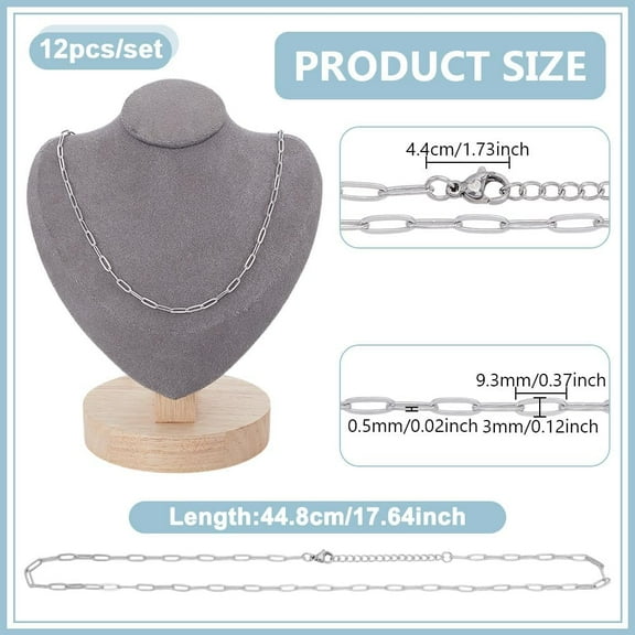 12 Pcs 18 Inch Stainless Steel Paperclip Necklaces Paperclip Chain Link Bulk Minimalist Layering Chains for Women Men Jewelry Making Bulk Necklace Set