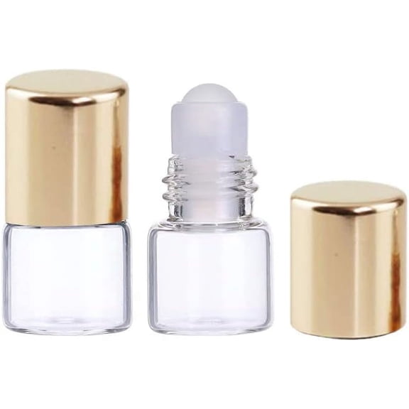 12 Pcs 1ml Mini Glass Roll-on Bottles Refillable Essential Oil Aromatherapy Sample Vials Golden -