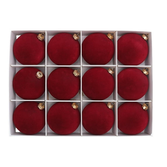 12 Pcs 2.36IN Velvet Christmas Balls Bulk Shatterproof Ornaments for Xmas Tree Decorations, Vintage Flocked Hanging for Holiday Party Home Decor Wreath and Garland