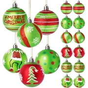 12 Pcs 2.4 Inch Christmas Ball Ornaments for Tree,Red and Green Glittering Hanging Bulbs Pendants for Christmas Tree Decorations