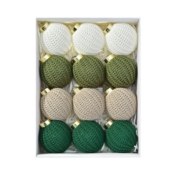12 Pcs 2.75 Inch Crochet Christmas Ornaments Handmade, Boho Farmhouse Hanging Balls Rustic Xmas Tree Decor for Fireplace and Wreaths