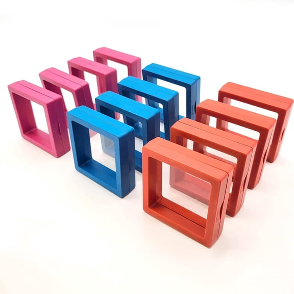 12 Pcs 2.75x2.75 Inch PE Film 3D Floating Frame Display Stand Jewelry Ornament Organizer Daily Travel Anti Oxidation Suspended Stackable