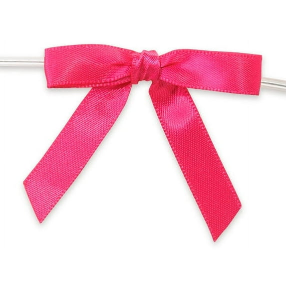 12 Pcs, 2" Hot Pink Pre-Tied Satin Gift Bows With Twist Ties for Gift Bags, Favor Bags and Gift Packaging