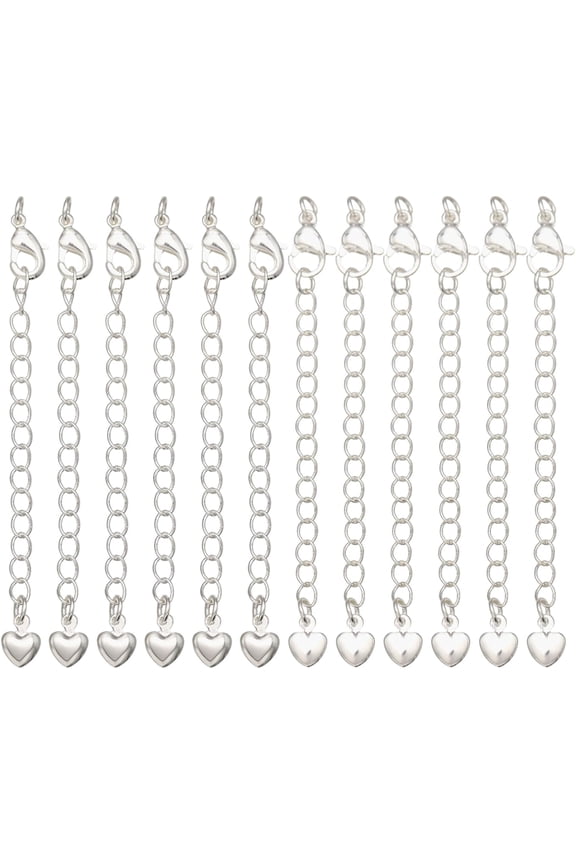 12 Pcs 2 Style Brass Chain Extender Necklace Link Chain Extenders with Lobster Claw Clasps Silver Bracelet Anklet Extension Chains