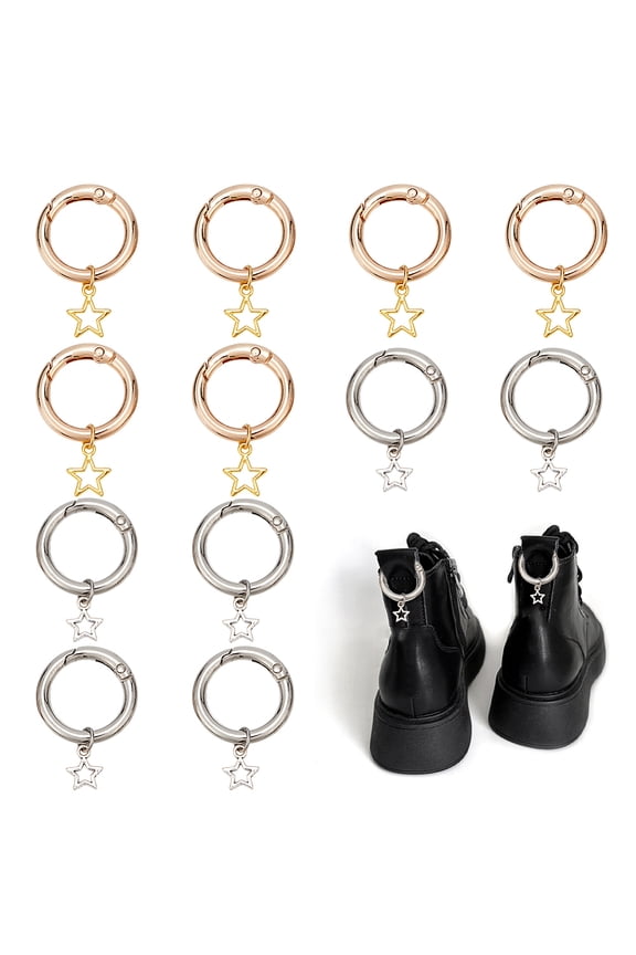 12 Pcs 2 Styles Star Boot Charms 40mm Alloy Shoes Charms Boot Shoe Charms with Alloy Spring Gate Rings and Golden For Boot Bag Purse Vintage Decor