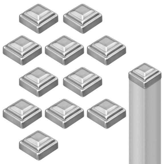 12 Pcs 2" x 2'' Sliver Pressed Steel Post Caps for Square Steel Posts Fence Caps Topper Pressure Fit Cover for Mailbox Metal Wood Plastic Iron Deck Railing