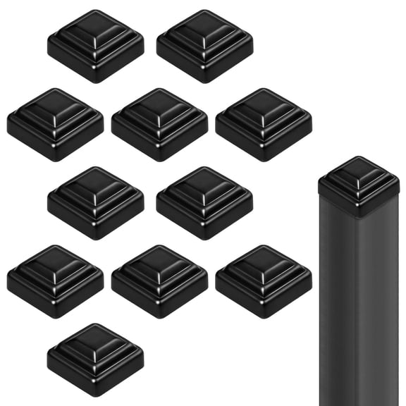 12 Pcs 2" x Black Pressed Steel Post Caps for Square Posts Fence Topper Pressure Fit Cover Mailbox Metal Wood Plastic Iron Deck Railing