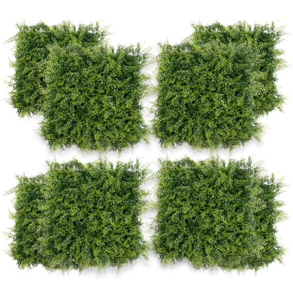 12 Pcs 20" x 20" Artificial Grass Wall Panels, Greenery Backdrop, PE Faux Green Wall Decor for Indoor/Outdoor, DIY Splicing, 33.3 Sq Ft Coverage