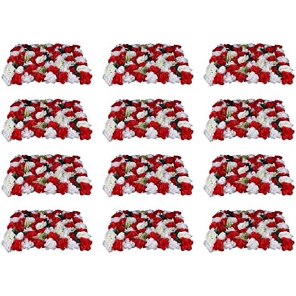 12 Pcs 24 x 16 inches Artificial Flower Wall Panel, Wall Flowers Decorations Wedding Stage Decorations Silk Wall Panel Wedding Background Wall (Red+White 12Pcs)$$Home Decor, Kitchen, & Other