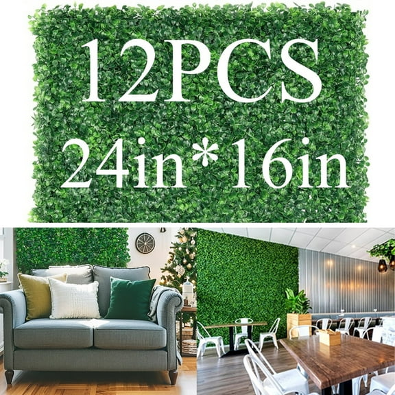 12 Pcs 24x16inch Artificial Grass Wall Panels, Decorative Boxwood Grass Backdrop for Outdoor Garden Fence