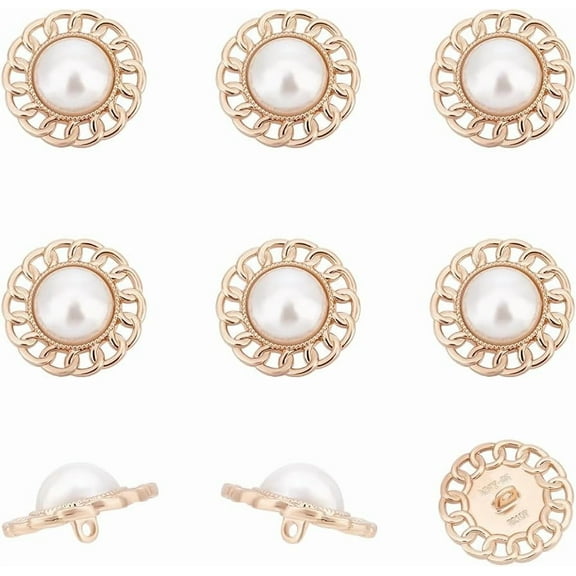 12 Pcs 25mm Metal Flower Shape Pearl Buttons Acrylic Imitation Pearl Shank Button Hollow Out Sewing Craft Buttons Decoration