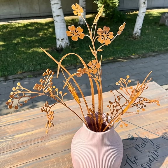 12 Pcs 2D Metal WildFlower Garden Stakes Outdoor, Rustic Iron Plant Stakes Decorative Set for Yard Lawn Planters Balcony Home Decor All Season Display